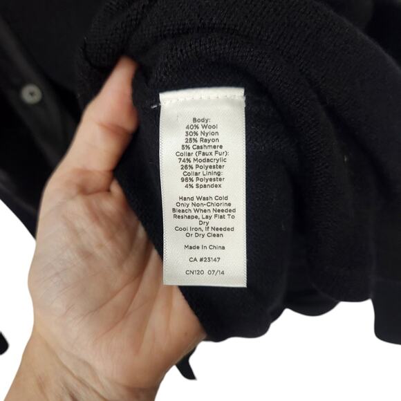 TALBOTS WOOL CASHMERE WOMENS WRAP SWEATER CARDIGAN SZ LG FUR CLASSY GLAM CAPSULE - Picture 7 of 7